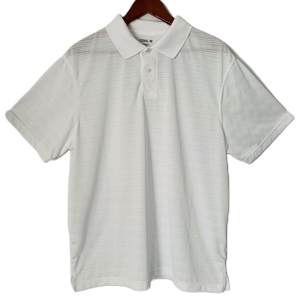 Haggar Polo Men Large Cool 18 White Golf Sport Outdoor Tagless Preppy Casual